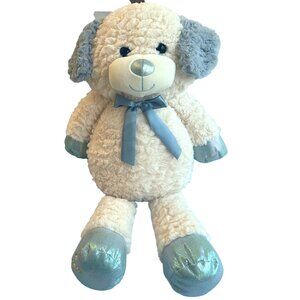 Kellytoy Cream & Blue Puppy Dog Plush 14" Sitting Fleece-Like Fur With Sparkle P